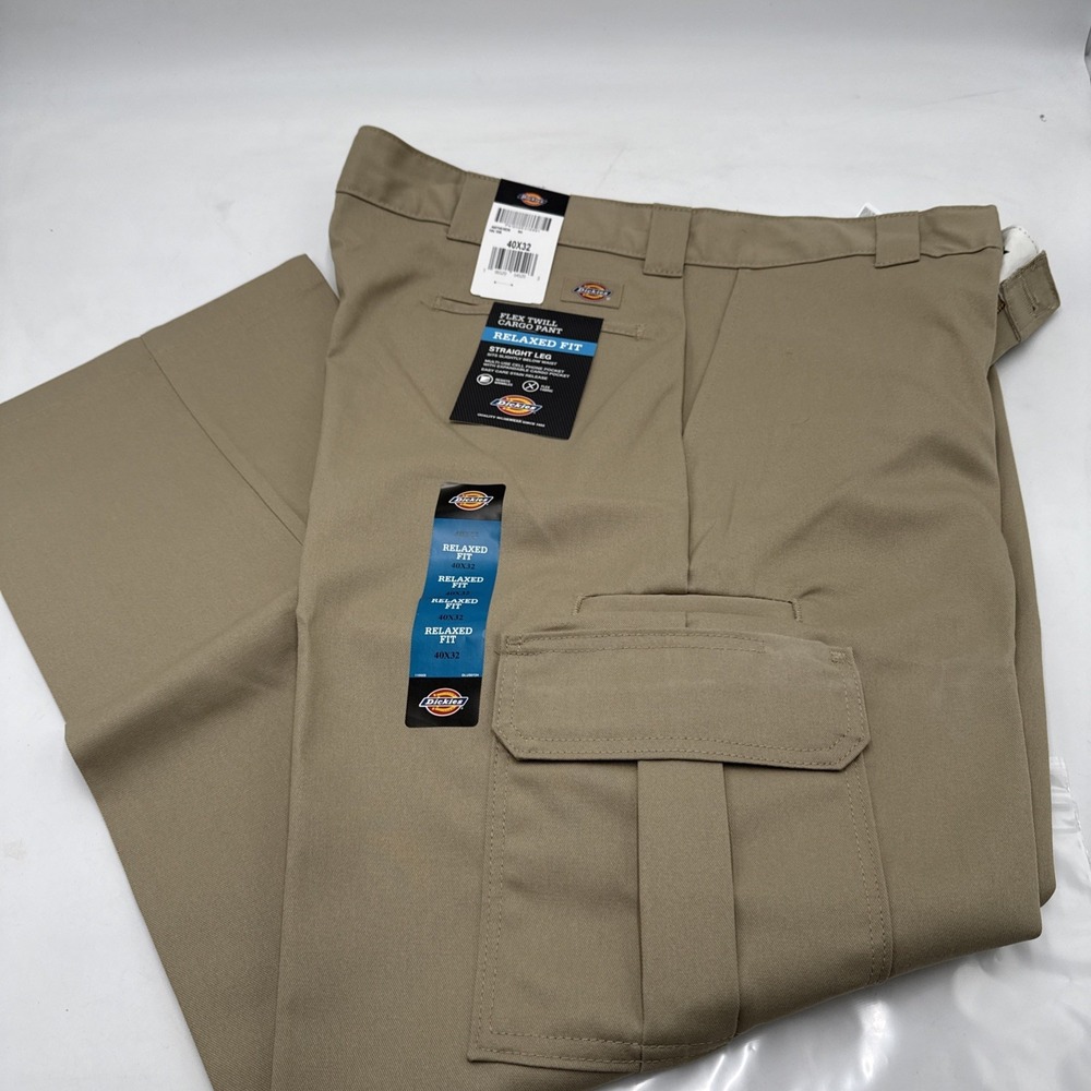 Dickies Flex Twill Cargo Pants Mens 40 x 32 Relaxed Fit Straight Leg Khaki Flex